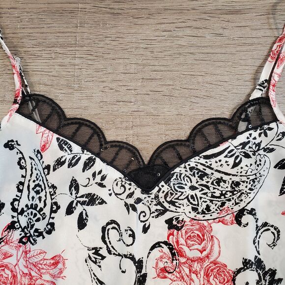 Y2K Lace Trim Slip Mini Dress Floral Red Black Whimsigoth Fairy Grunge Vamp - Picture 3 of 8